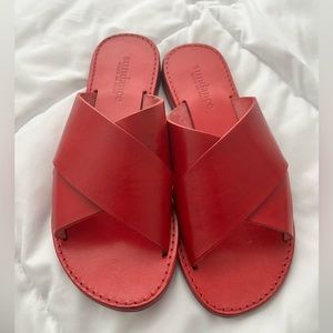 SUNDANCE Red Leather Slides Sandals Sz US 7.50/Eur 38